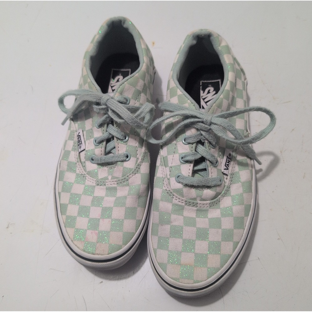 Vans Doheny Glitter Checker Light Green/White Skate Shoes Sz 3 Girls